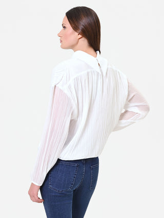 Blusa panna a maniche lunghe con plissettatura