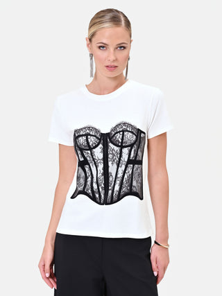 Cream T-Shirt with Textured Bustier Print