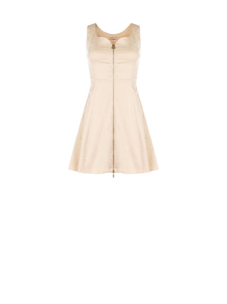 Kurzes Kleid in Taupe-Beige mit Frontreißverschluss