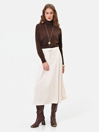 Gonna midi in misto viscosa bianca con cintura