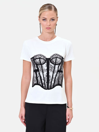 Cream T-Shirt with Textured Bustier Print