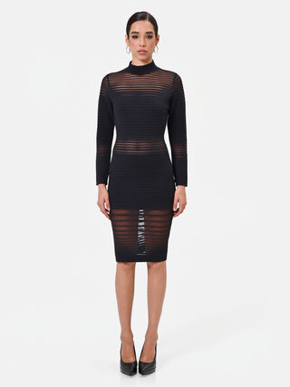 Robe fourreau en viscose noire à empiècements voilés