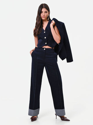 Pantalon bleu marine en velours avec surpiqûres contrastées Giorgia Palmas X Rinascimento
