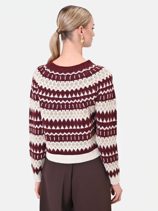Pull bordeaux en jacquard à motif géométrique