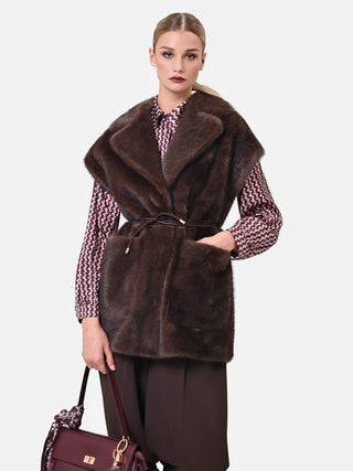 Gilet smanicato cioccolato effetto pelliccia