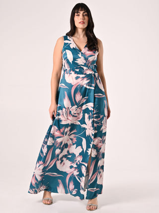 Langes Curvy-Kleid mit Blumenmuster