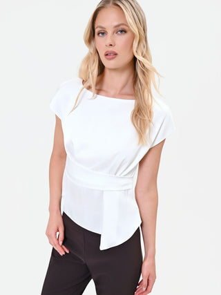 Blusa panna in raso con cintura annodata