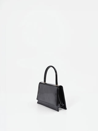 Black High-Gloss Patent-Effect Handbag