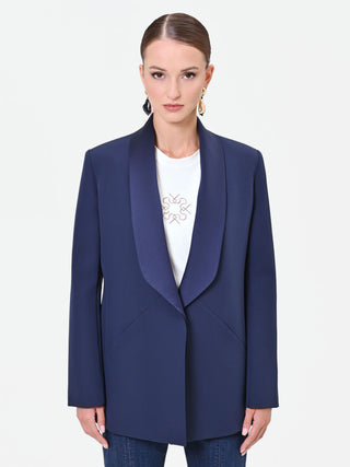 Giacca blu navy con collo a scialle