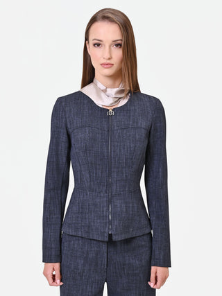 Fitted Navy Blue Zip-Front Jacket