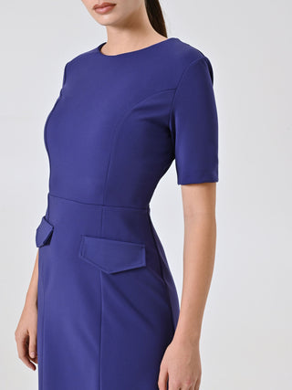 Robe fourreau violet myrtille à rabats