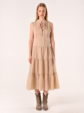 Flouncy Beige Cotton Dress