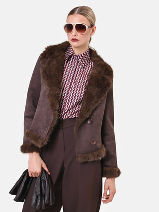 Dark Brown Short Jacket with Faux Fur Details
