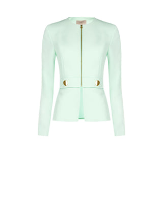 Mintgrüne Jacke mit Reißverschluss und Goldknöpfen