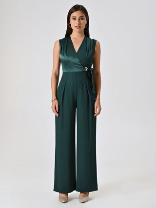 Green Satin Palazzo Jumpsuit with Bodice