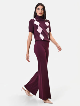 Pantalone a palazzo bordeaux con piega centrale