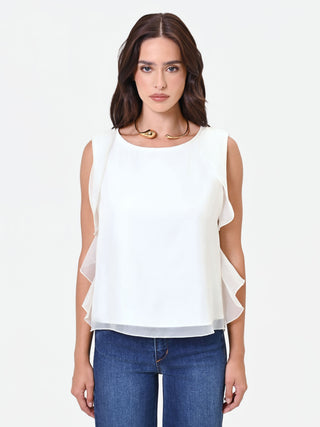 White Top with Ruffled Armholes
