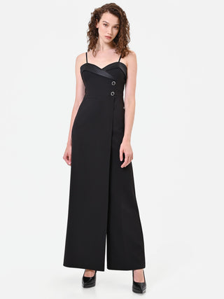 Black Bustier Jumpsuit with Glossy Lapel