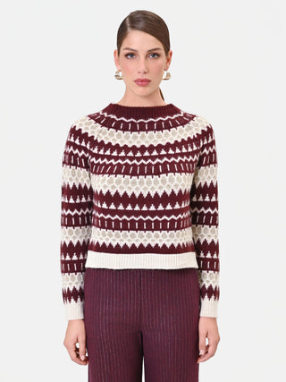 Maglia bordeaux jacquard con motivi geometrici