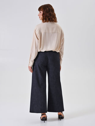 Curvy Slub Denim-Effect Milano Stitch Trousers