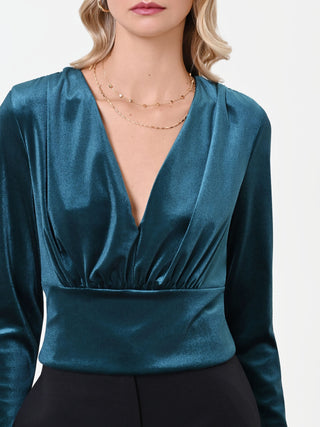 Blusa verde petrolio con incrocio a portafoglio