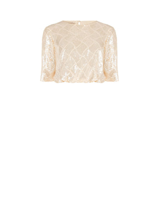 Hellbeiges Crop-Top mit Pailletten