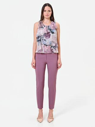 Top rosa antico con balze e stampa floreale