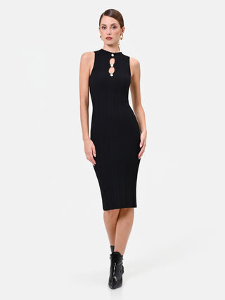 Black Viscose Cut-Out Sheath Dress