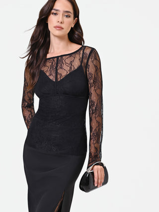 Blusa nera in pizzo con fodera a cuore
