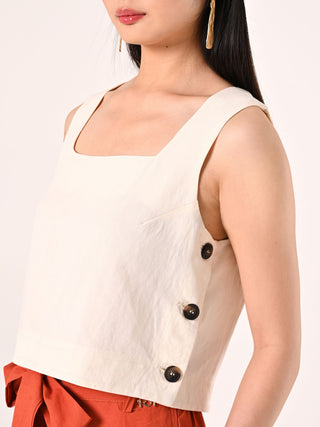 White Crop Top in Viscose Linen