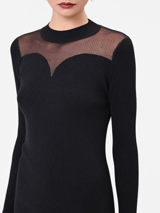Black Viscose Sheath Dress with Sheer Details