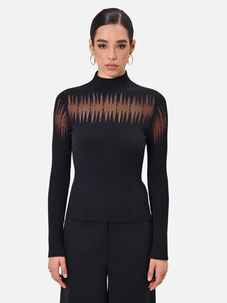 Black Viscose Top with Semi-Sheer Insert