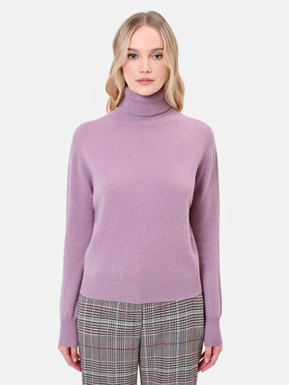 Maglia dolcevita rosa con bordi a costine