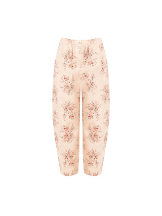 Pantalone rosa in denim stampa floreale