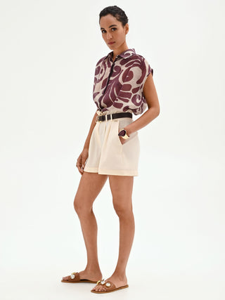 High-Waisted Cream Pleated Shorts