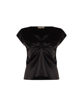 Top Curvy noir en satin avec nœud central
