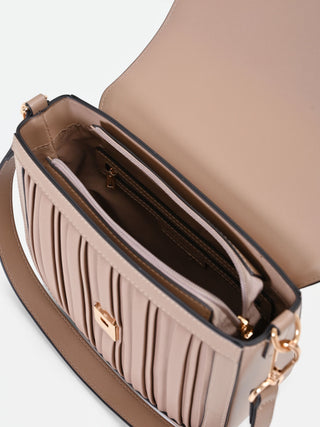 Taupe Beige Pleated Crossbody Bag
