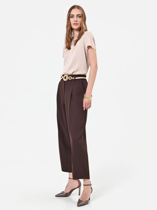 Pantalone marrone testa di moro con pinces