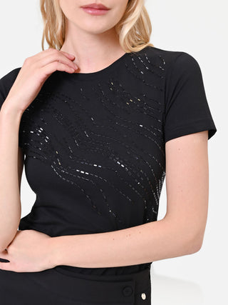 T-shirt in cotone nera con onde luminose