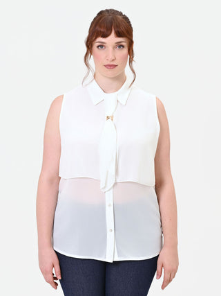 Camicia Curvy smanicata bianca in georgette a strati