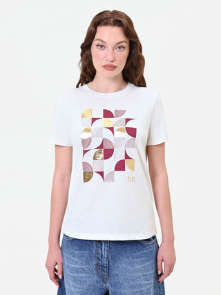 Cream T-Shirt with Laminated Graphic Print