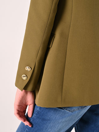 Army-Green Single-Breasted Jacket with Gold Buttons
