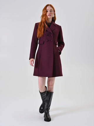 Bordeaux Covered-Button Double-Breasted Coat