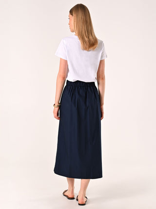 Gonna Midi a Ruota in Cotone Blu