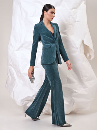 Petrolgrüne High-Waist-Palazzohose