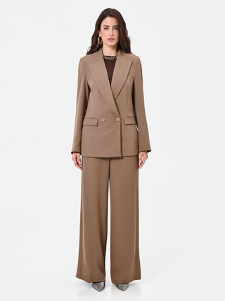 Taupe Beige Double-Breasted Jacket with Peak Lapels