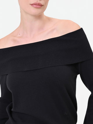 Maglione nero scollato in viscosa in misto viscosa