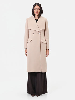 Long Dove Grey Coat with Wide Lapels