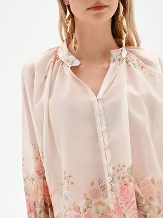 Weiße Bluse mit Rosenprint