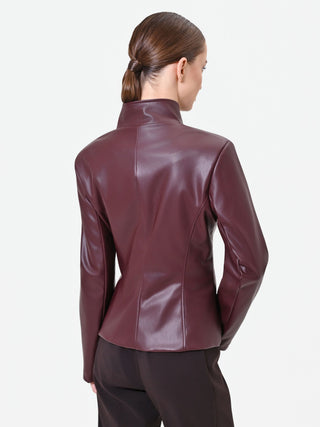 Giacca in similpelle bordeaux rosso con baschina